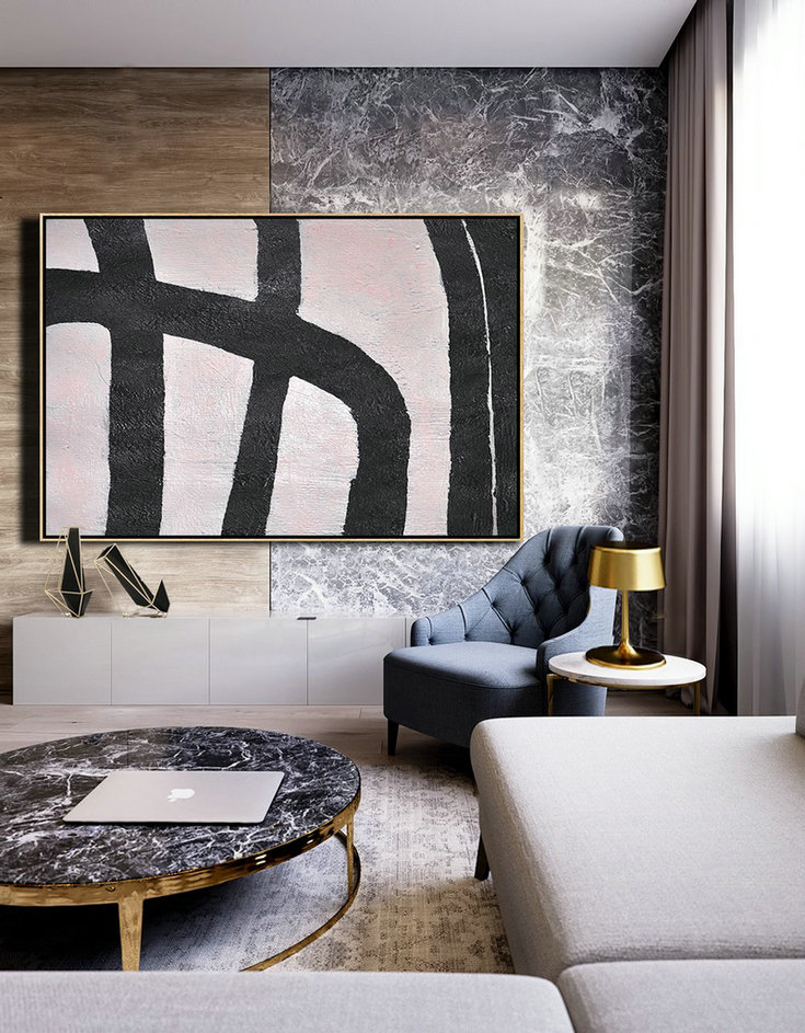 Large Abstract Art,Hand-Painted Oversized Horizontal Minimal Art On Canvas,Contemporary Canvas Paintings